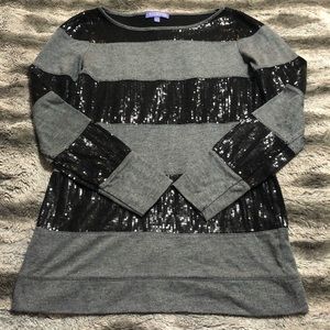 Cute black sequins/ gray sweater, small